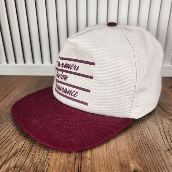 VINTAGE Farmers Union Insurance Hat Cap Snapback Maroon Made in USA L.W. Barrett - Picture 1 of 11